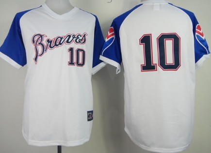 Atlanta Braves #10 Chipper Jones 1974 White Throwback Jersey