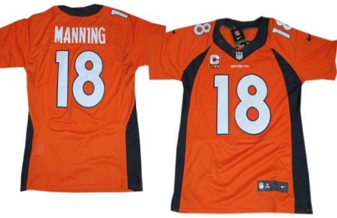 Nike Denver Broncos #18 Peyton Manning 2013 Orange C Patch Elite Jersey 