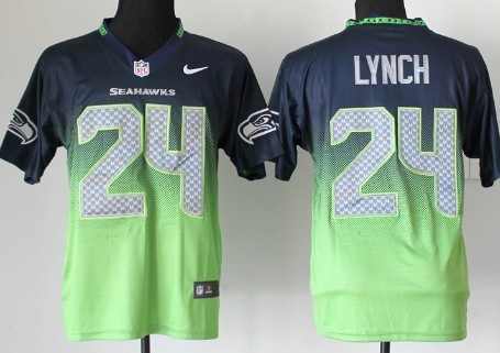 Nike Seattle Seahawks #24 Marshawn Lynch Navy Blue/Green Fadeaway Elite Jersey 