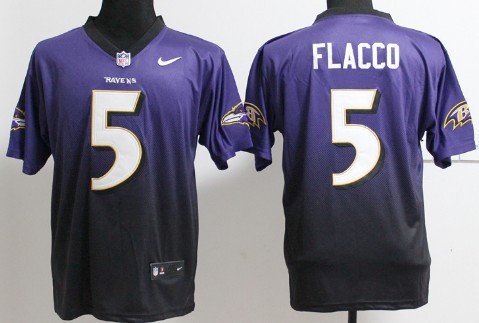 Nike Baltimore Ravens #5 Joe Flacco Purple/Black Fadeaway Elite Jersey 