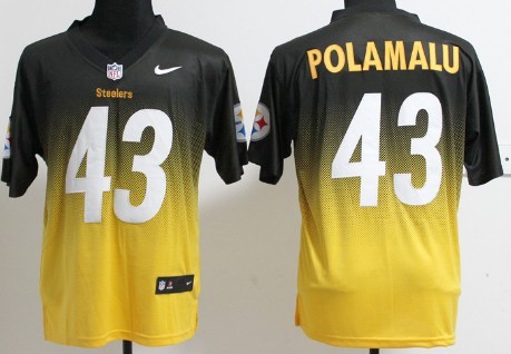 Nike Pittsburgh Steelers #43 Troy Polamalu Black/Yellow Fadeaway Elite Jersey 