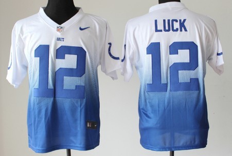 Nike Indianapolis Colts #12 Andrew Luck White/Blue Fadeaway Elite Jersey 