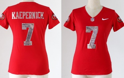 Nike San Francisco 49ers #7 Colin Kaepernick Handwork Sequin Lettering Fashion Red Womens Jersey 