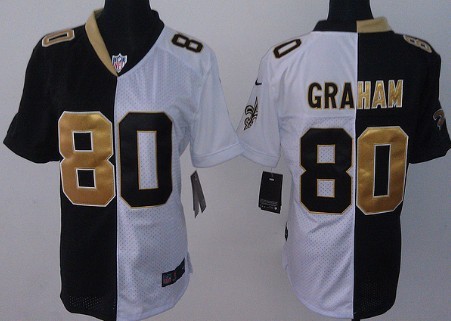 Nike New Orleans Saints #80 Jimmy Graham Black/White Two Tone Womens Jersey 