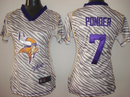 Nike Minnesota Vikings #7 Christian Ponder 2012 Womens Zebra Fashion Jersey