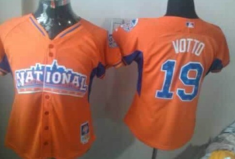 Cincinnati Reds #19 Joey Votto 2013 All-Star Orange Womens Jersey 