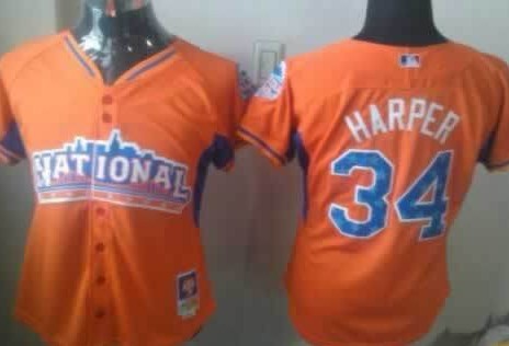 Washington Nationals #34 Bryce Harper 2013 All-Star Orange Womens Jersey 