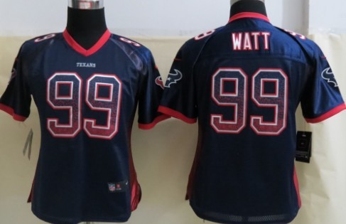 Nike Houston Texans #99 J.J. Watt Drift Fashion Blue Womens Jersey 