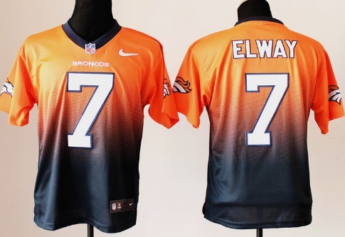 Nike Denver Broncos #7 John Elway Orange/Blue Fadeaway Elite Jersey