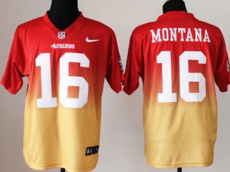 Nike San Francisco 49ers #16 Joe Montana Red/Gold Fadeaway Elite Jersey 