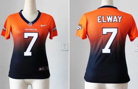 Nike Denver Broncos #7 John Elway Orange/Blue Fadeaway Womens Jersey 