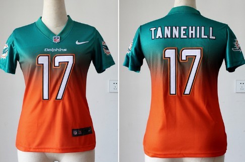 Nike Miami Dolphins #17 Ryan Tannehill Green/Orange Fadeaway Womens Jersey 