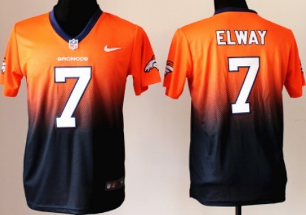 Nike Denver Broncos #7 John Elway Orange/Blue Fadeaway Kids Jersey 