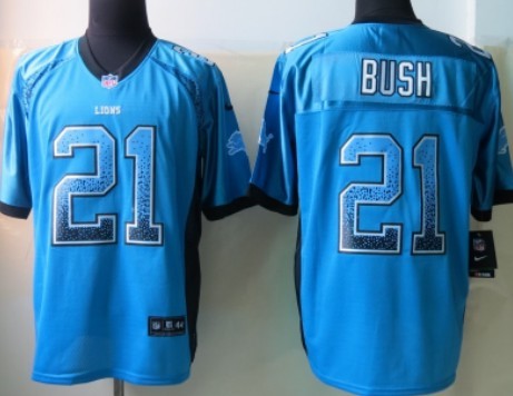 Nike Detroit Lions #21 Reggie Bush Drift Fashion Blue Elite Jersey