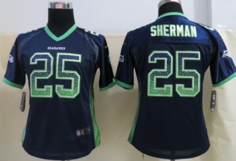 Nike Seattle Seahawks #25 Richard Sherman Drift Fashion Blue Womens Jersey 