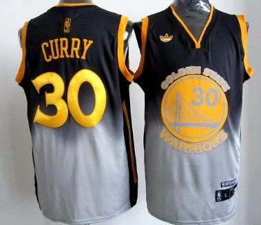 Golden State Warriors #30 Stephen Curry Black/Gray Fadeaway Fashion Jersey