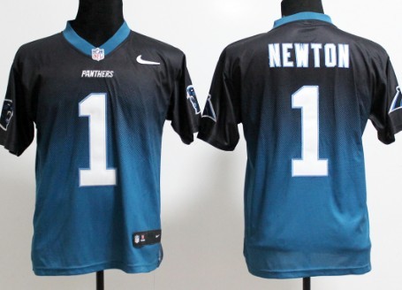 Nike Carolina Panthers #1 Cam Newton Black/Light Blue Fadeaway Elite Jersey