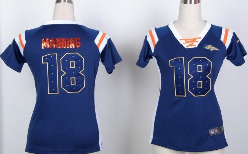 Nike Denver Broncos #18 Peyton Manning Drilling Sequins Blue Womens Jersey