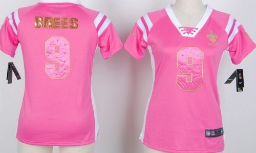 Nike New Orleans Saints #9 Drew Brees Drilling Sequins Pink Womens Jersey