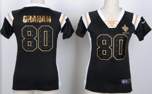 Nike New Orleans Saints #80 Jimmy Graham Drilling Sequins Black Womens Jersey