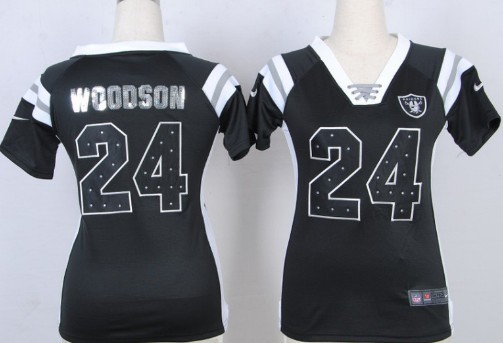 Nike Oakland Raiders #24 Charles Woodson Drilling Sequins Black Womens Jersey