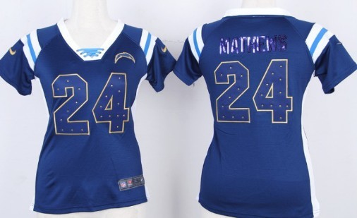 Nike San Diego Chargers #24 Ryan Mathews Drilling Sequins Navy Blue Womens Jersey