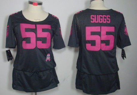 Nike Baltimore Ravens #55 Terrell Suggs Breast Cancer Awareness Gray Womens Jersey 