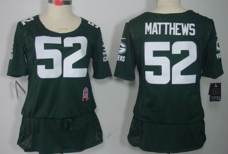 Nike Green Bay Packers #52 Clay Matthews Breast Cancer Awareness Green Womens Jersey 