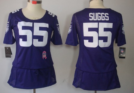 Nike Baltimore Ravens #55 Terrell Suggs Breast Cancer Awareness Purple Womens Jersey 