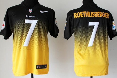 Nike Pittsburgh Steelers #7 Ben Roethlisberger Black/Yellow Fadeaway Elite Jersey 