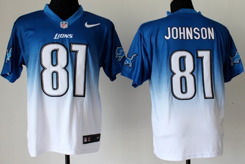 Nike Detroit Lions #81 Calvin Johnson Light Blue/White Fadeaway Elite Jersey 