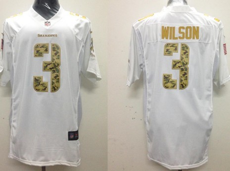 Nike Seattle Seahawks #3 Russell Wilson Salute to Service White Game Jersey