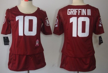 Nike Washington Redskins #10 Robert Griffin III Breast Cancer Awareness Red Womens Jersey 