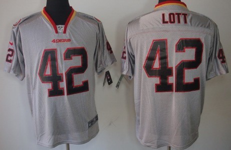 Nike San Francisco 49ers #42 Ronnie Lott Lights Out Gray Elite Jersey 