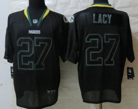 Nike Green Bay Packers #27 Eddie Lacy Lights Out Black Elite Jersey