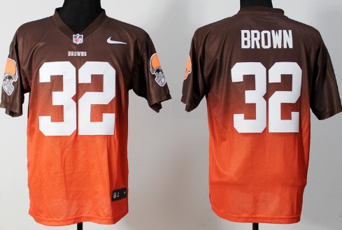 Nike Cleveland Browns #32 Jim Brown Brown/Orange Fadeaway Elite Jersey