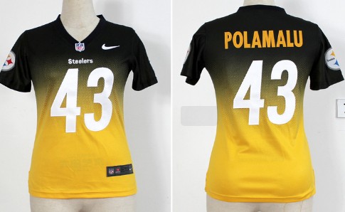 Nike Pittsburgh Steelers #43 Troy Polamalu Black/Yellow Fadeaway Womens Jersey