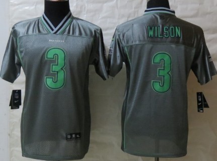 Nike Seattle Seahawks #3 Russell Wilson 2013 Gray Vapor Kids Jersey 