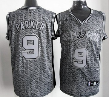 San Antonio Spurs #9 Tony Parker Gray Static Fashion Jersey 