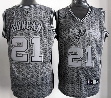 San Antonio Spurs #21 Tim Duncan Gray Static Fashion Jersey 