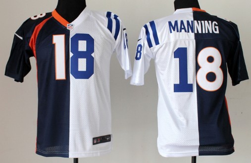 Nike Denver Broncos&Indianapolis Colts #18 Peyton Manning Blue/White Two Tone Kids Jersey