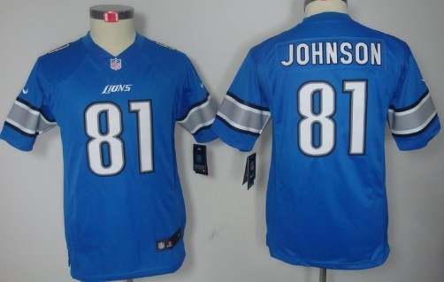 Nike Detroit Lions #81 Calvin Johnson Light Blue Limited Kids Jersey