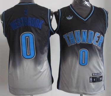 Oklahoma City Thunder #0 Russell Westbrook Black/Gray Fadeaway Fashion Jersey 