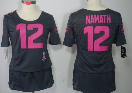 Nike New York Jets #12 Joe Namath Breast Cancer Awareness Gray Womens Jersey 