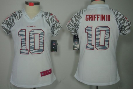 Nike Washington Redskins #10 Robert Griffin III White Womens Zebra Field Flirt Jersey 