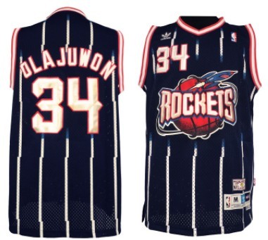 Houston Rockets #34 Hakeem Olajuwon ABA Hardwood Classic Swingman Navy Blue Jersey