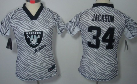 Nike Oakland Raiders #34 Bo Jackson 2012 Womens Zebra Fashion Jersey 