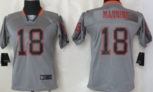 Nike Denver Broncos #18 Peyton Manning Lights Out Gray Kids Jersey 