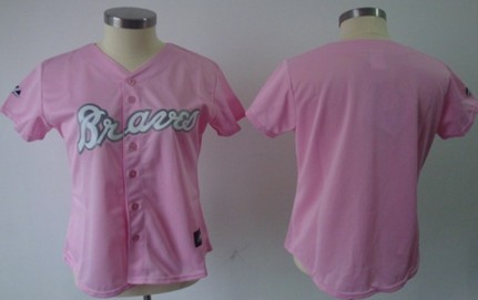 Women's Atlanta Braves Customized White With Pink Jersey 