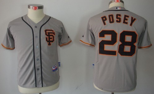 San Francisco Giants #28 Buster Posey Gray SF Kids Jersey